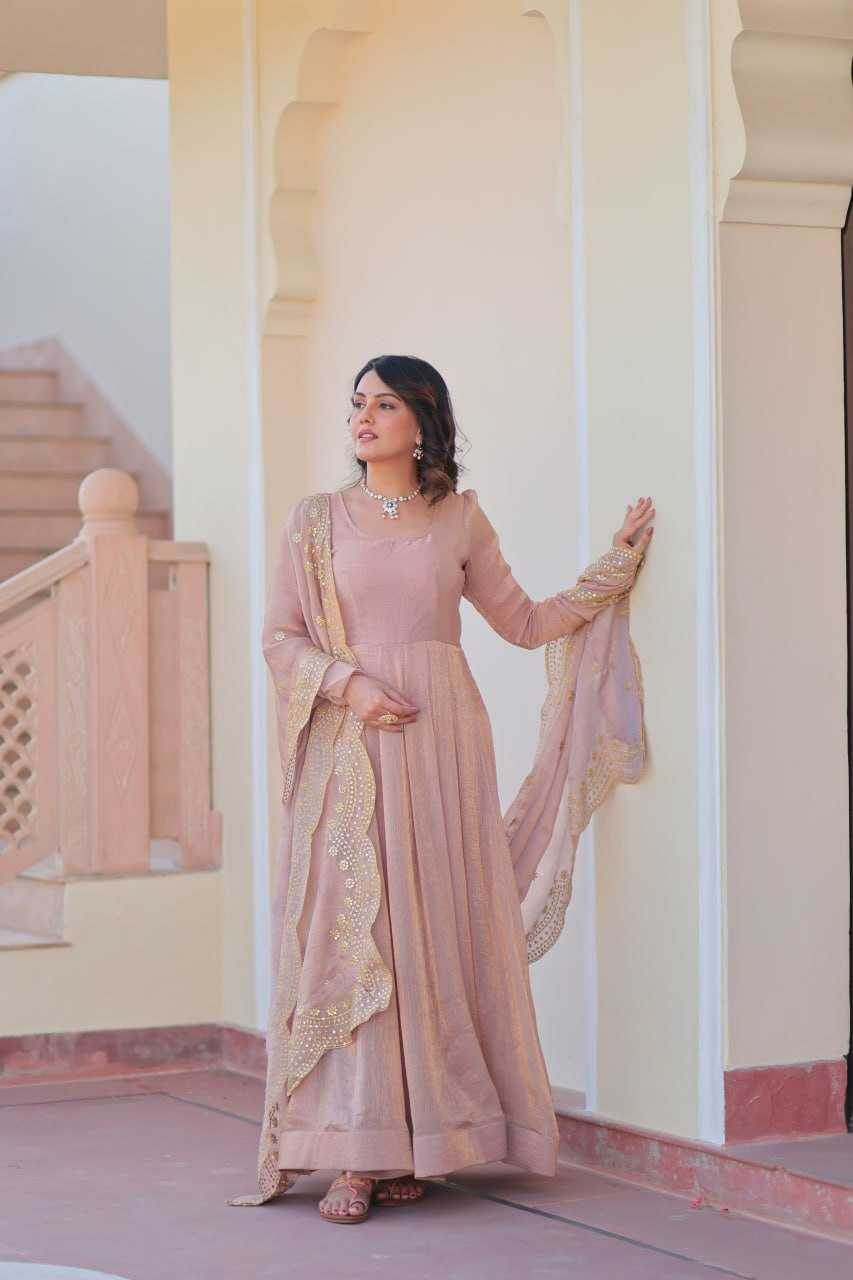 Chiffon Full Sleeve Gown With Dupatta - MYLUXURY LANE ENTERPRISE